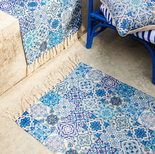 Sass and Belle Blue Tile Print Rug